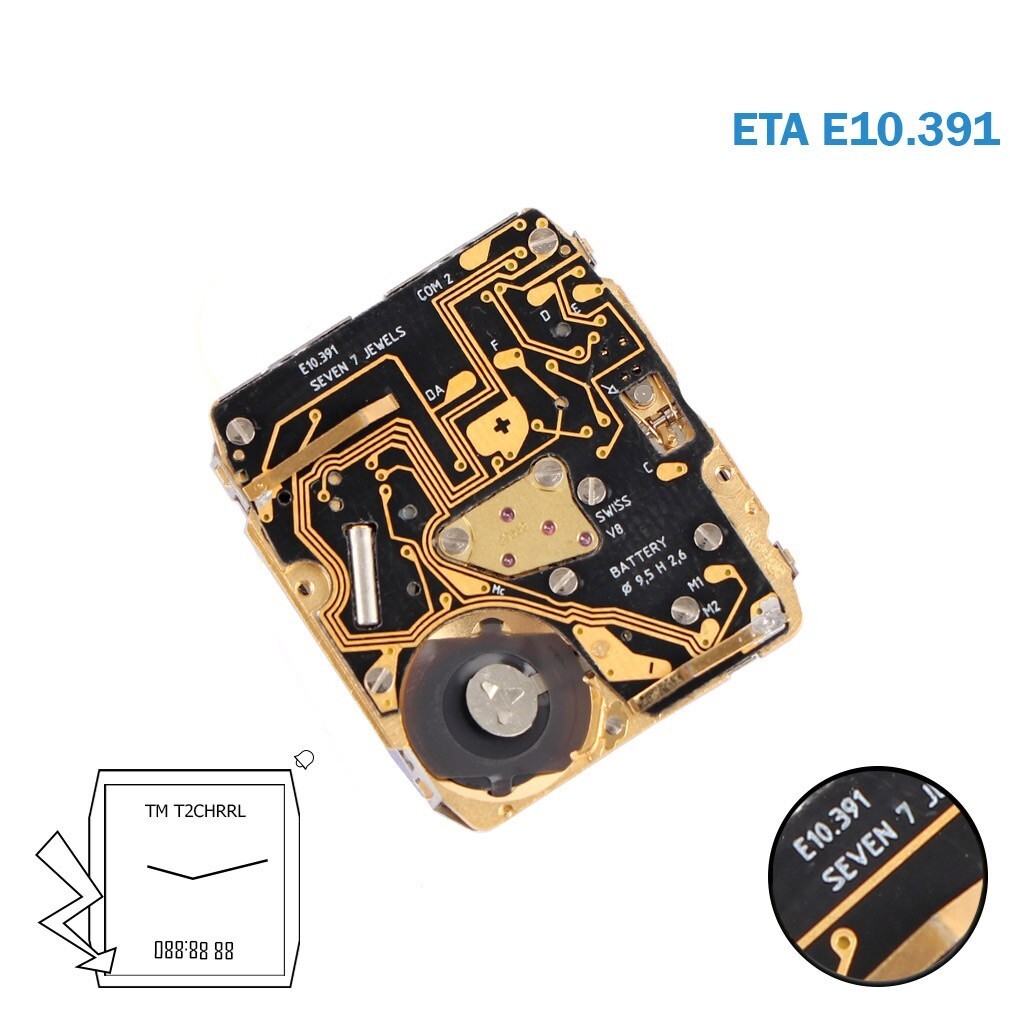 ETA E10.391 Swiss Movement, Analog Digital Movement, Chronograph, Without Stem.