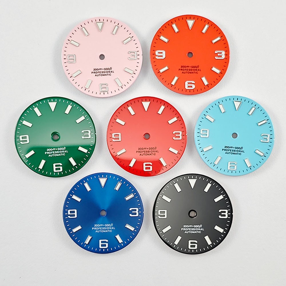 29mm Custom Logo Watch Dial For NH35 NH36 Movement Blue Green Luminous Faces