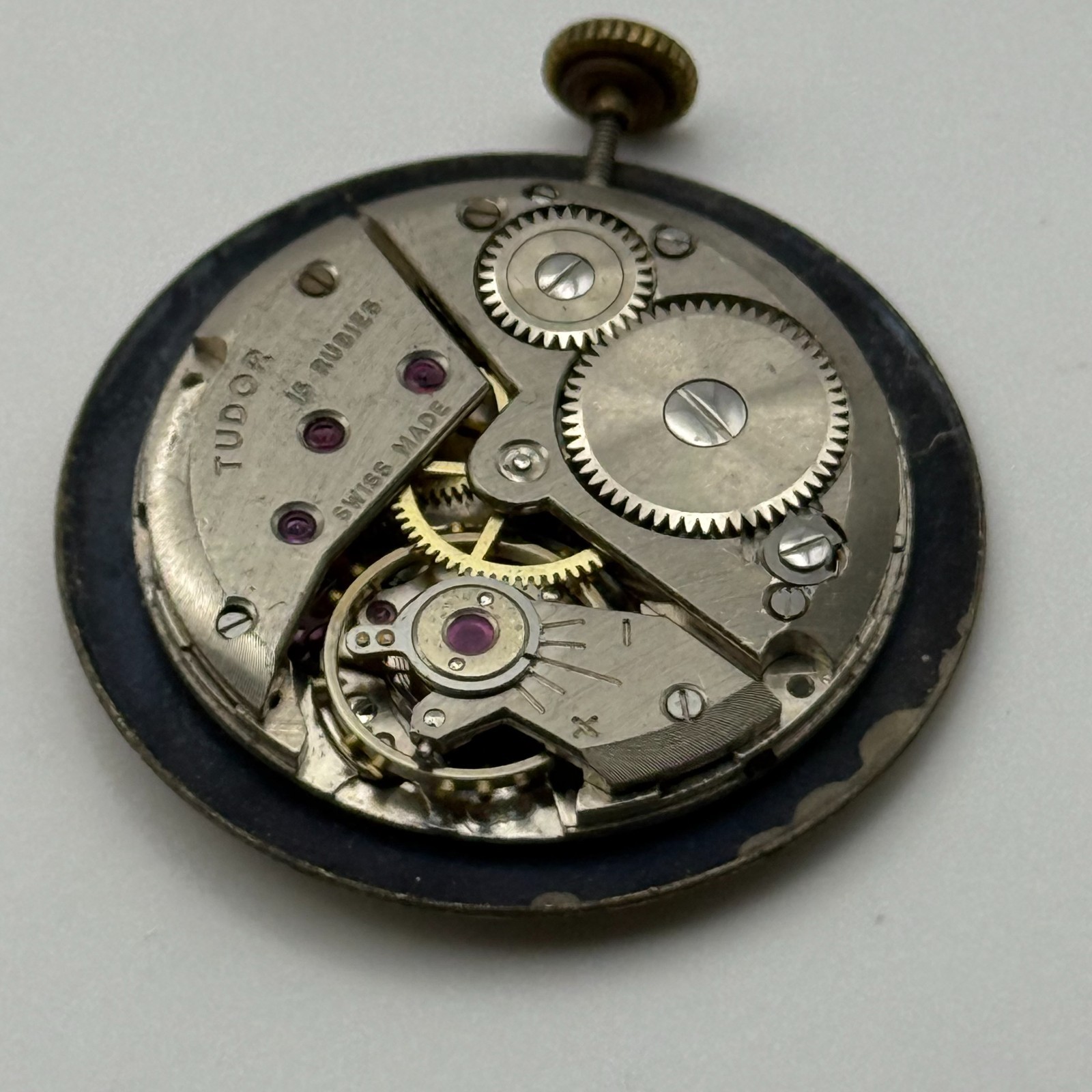 Tudor Watch Movement Running FEF 290 Rolex Crown For Parts / Restoration 23.6mm