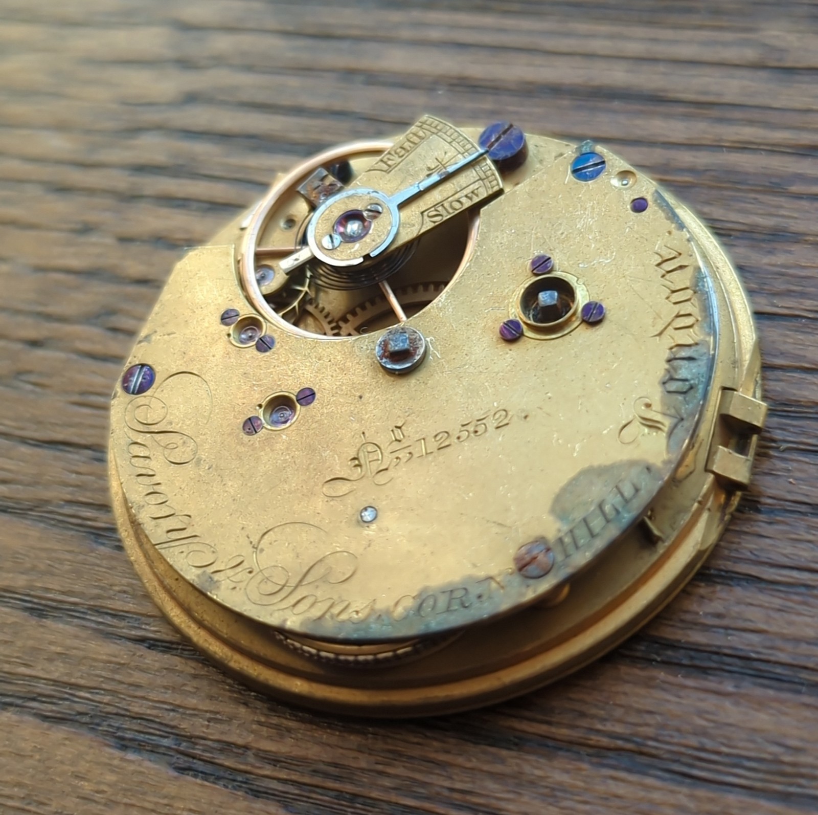 Savory & Sons Cornhill London Fusee Pocket Watch Movement Ticking & Stops (BT65)