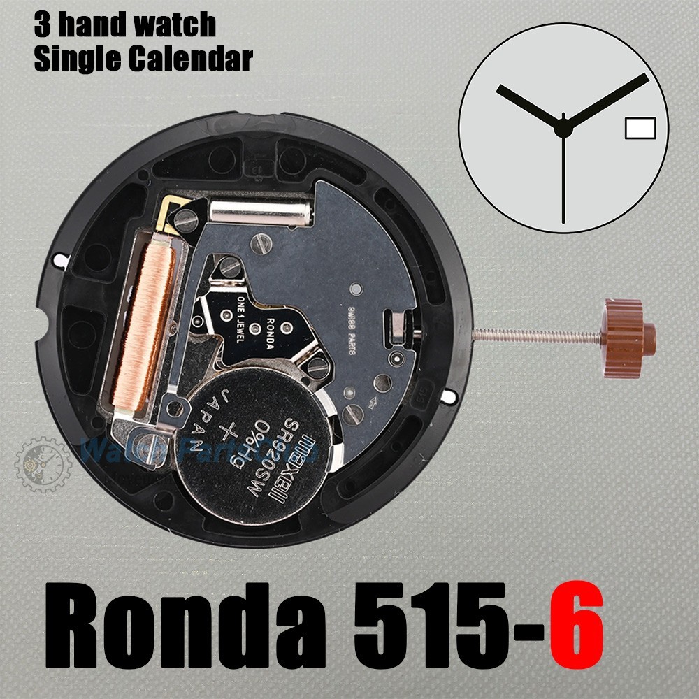 Swiss Ronda 515 Quartz Electron Movement Date at 3/6 Position Swiss Movements