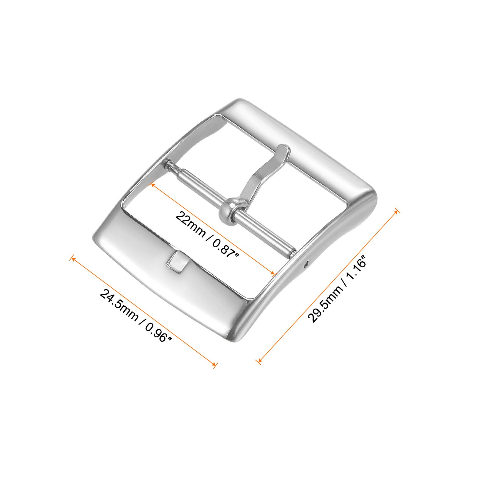 Watch strap clasp, polished stainless steel silver, for 22mm with bar spring