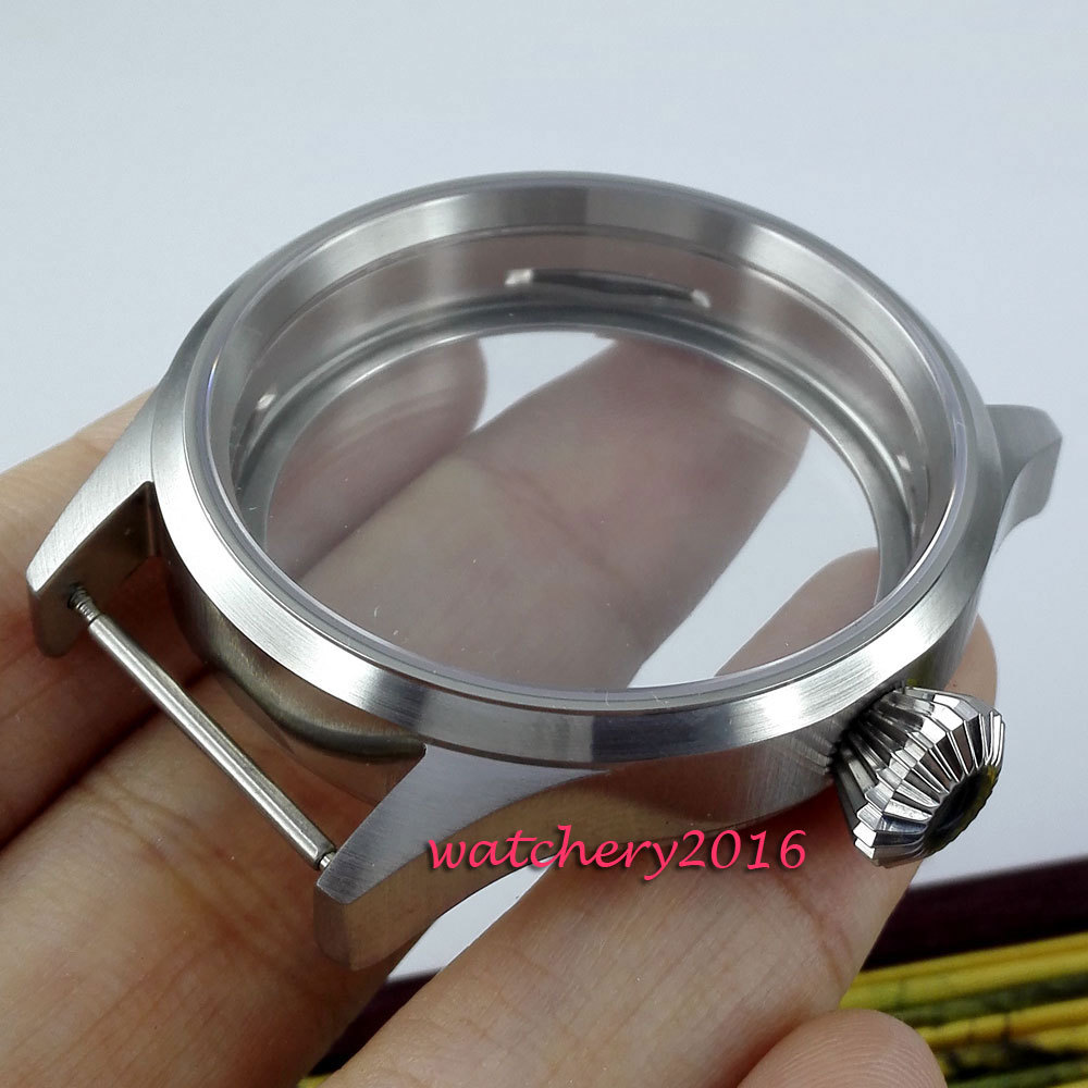 Brushed 43mm sterile steel Watch CASE sapphire glass fit 6498 6497 movement