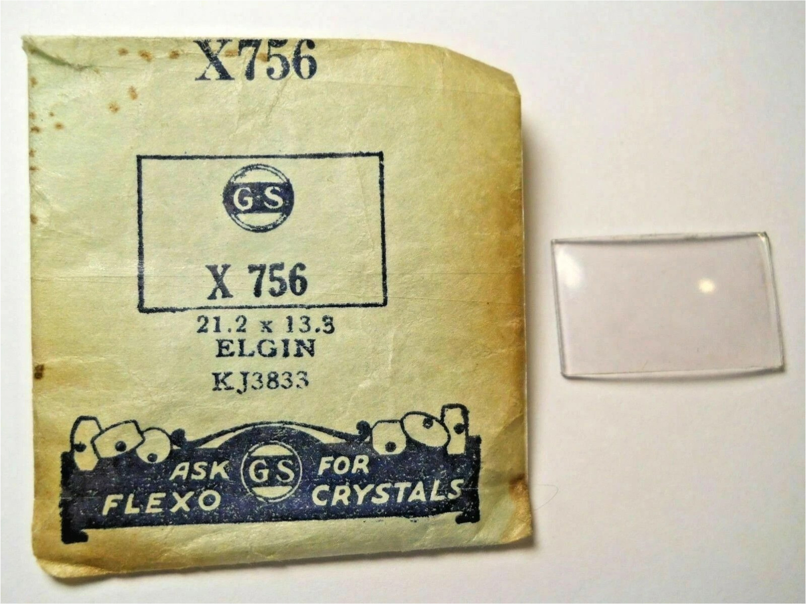 GS X756 Watch Crystal For Elgin KJ3833 – 21.2 x 13.8 mm Replacement Repair Part