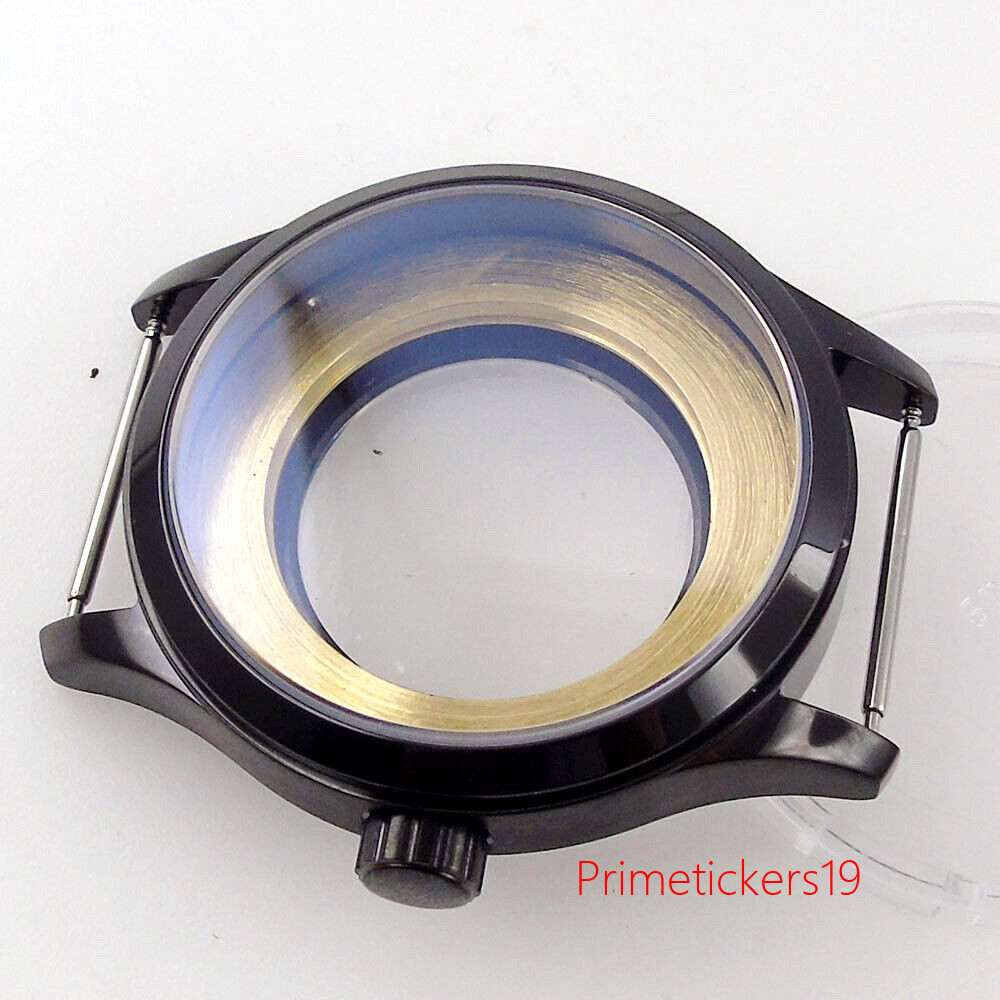 Black PVD 42mm Watch Case Fit Miyota82 Series DG2813 3804 ETA2836 Glass Caseback