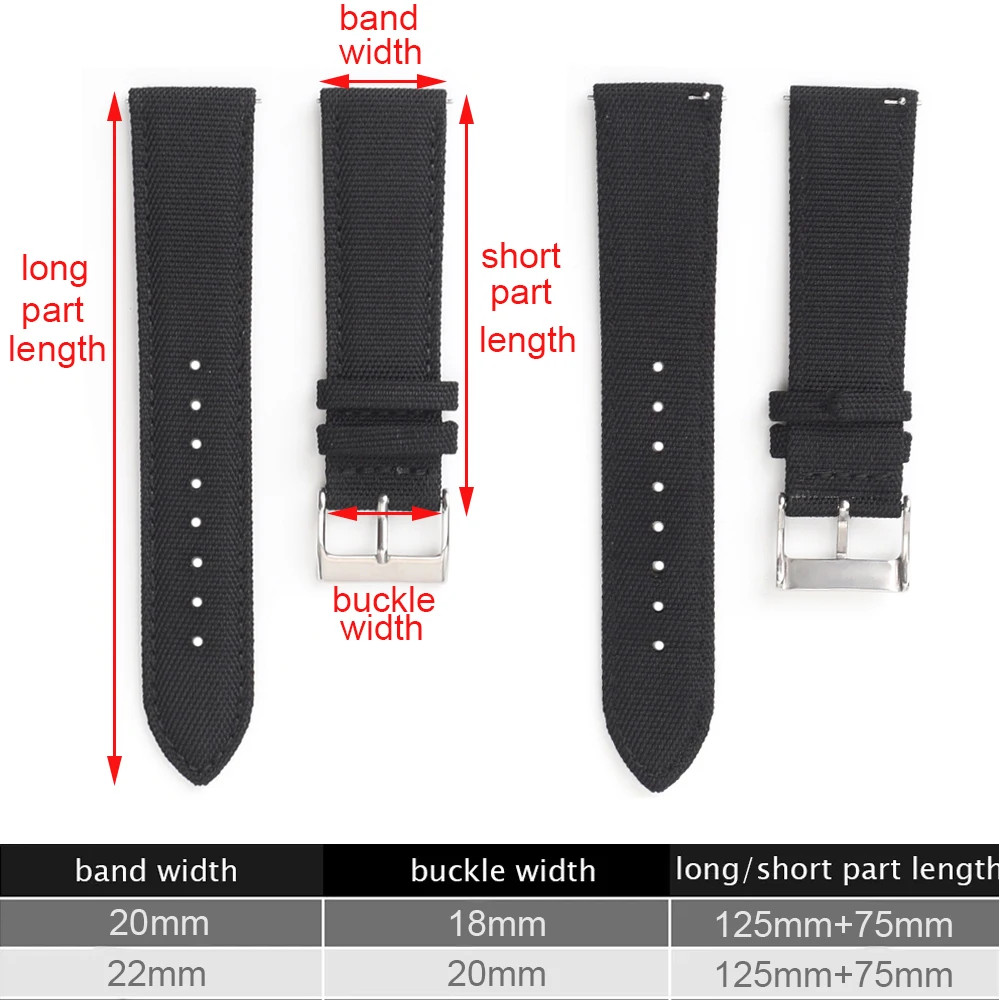 18mm 19mm 20mm 21mm 22mm 24mm Waterproof Sailcloth Watch Strap Two-Sided Nylon W