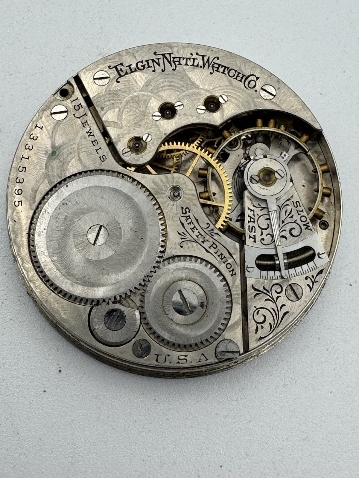 Vintage Elgin 16s 15J Grade 313 Private Label Dial Pocket Watch Movement 4 Parts