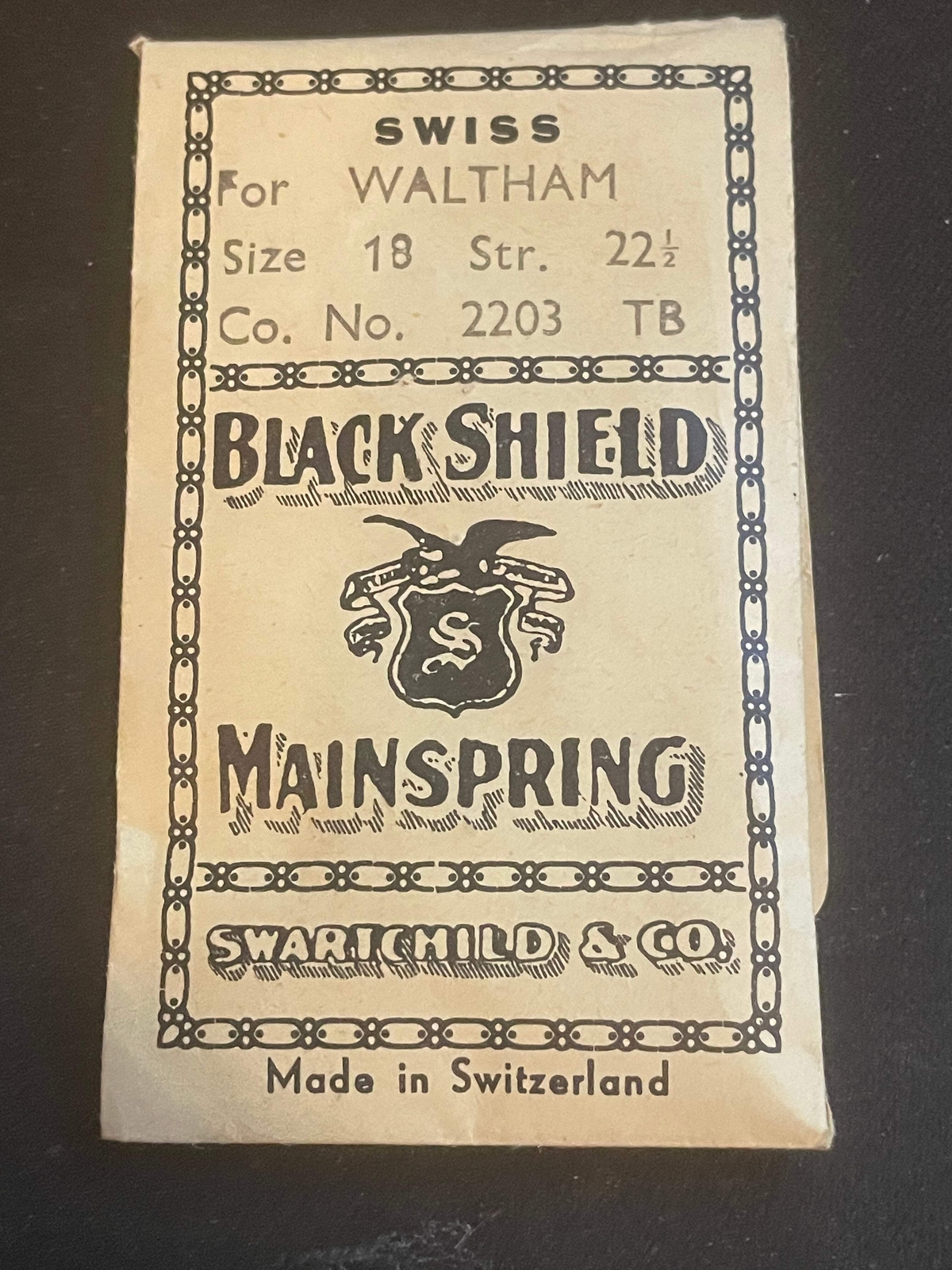 Swartchild Black Shield Mainspring for 18s Waltham No. 2203 – Alloy