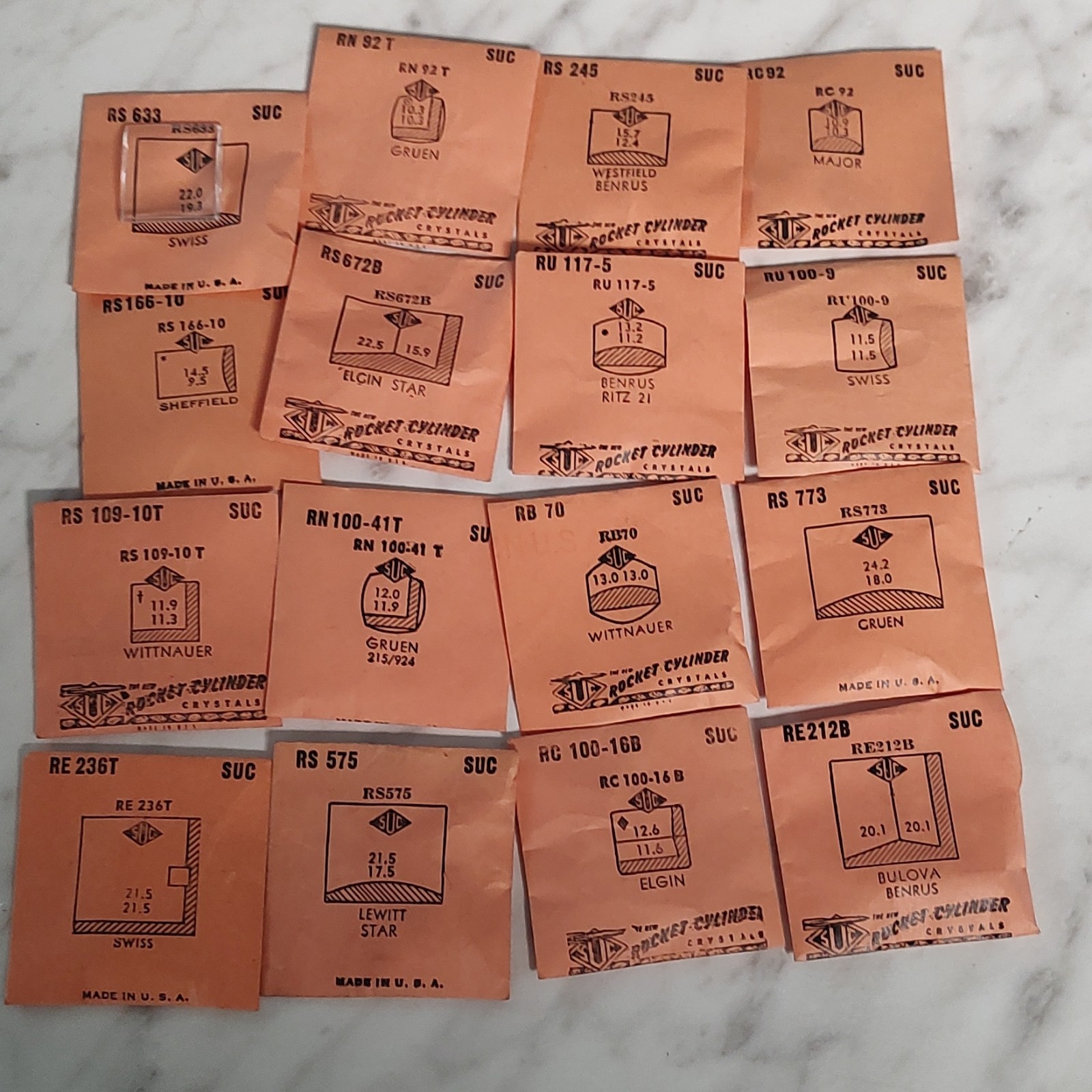 SU Clear Acrylic Watch Crystals Assorted, Fits Bulova Elgin Gruen Benrus