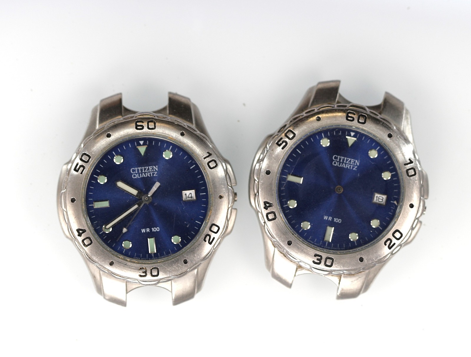 Citizen Men Watch Date 100m Silver Stainless St Blue Battery Quartz NON-WORKING