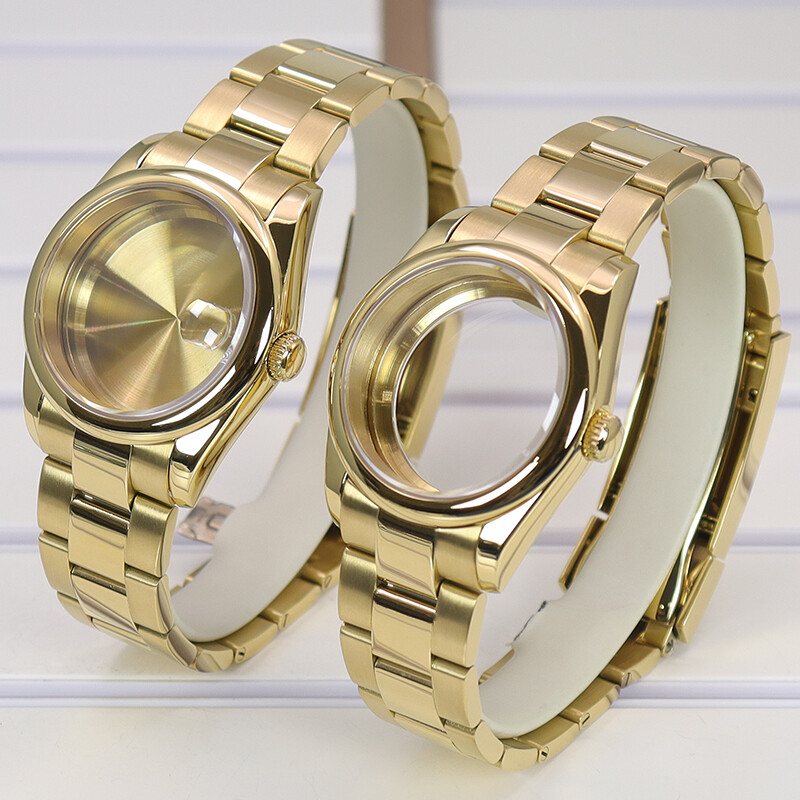 36/40mm Gold Explorer Watch Case Stainless Steel Material Exhibition back cover