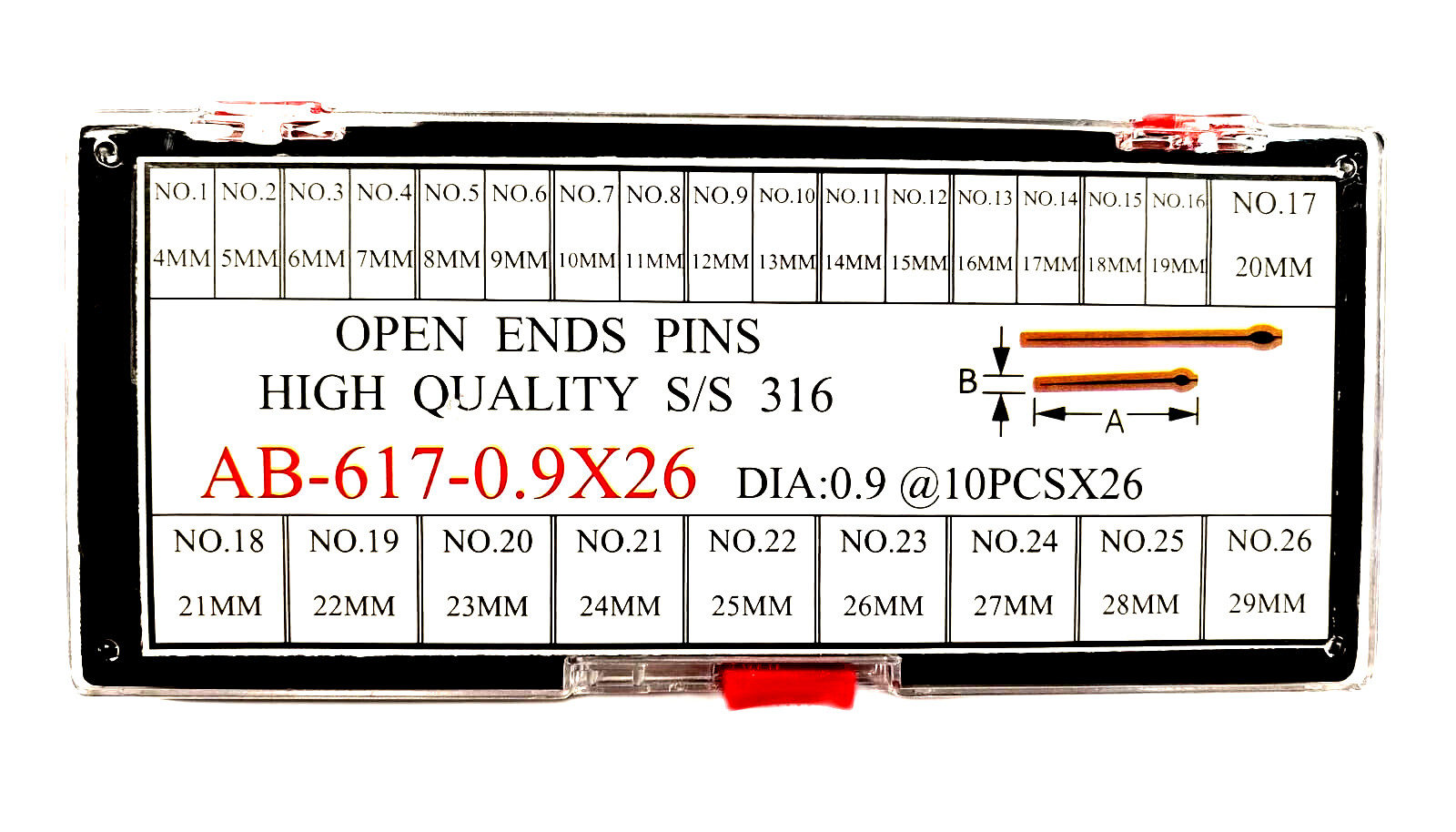 Assortment of Open End Pins For Watch Bracelet, Diameter 0.9mm,AB-617-0.9×2