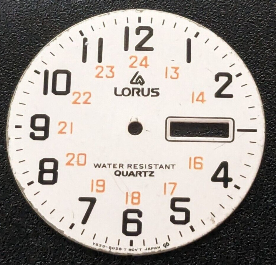 Vintage Lorus 28.5mm V533-8028 T Watch Dial – Black Mins/Hrs – Red 24 HRs