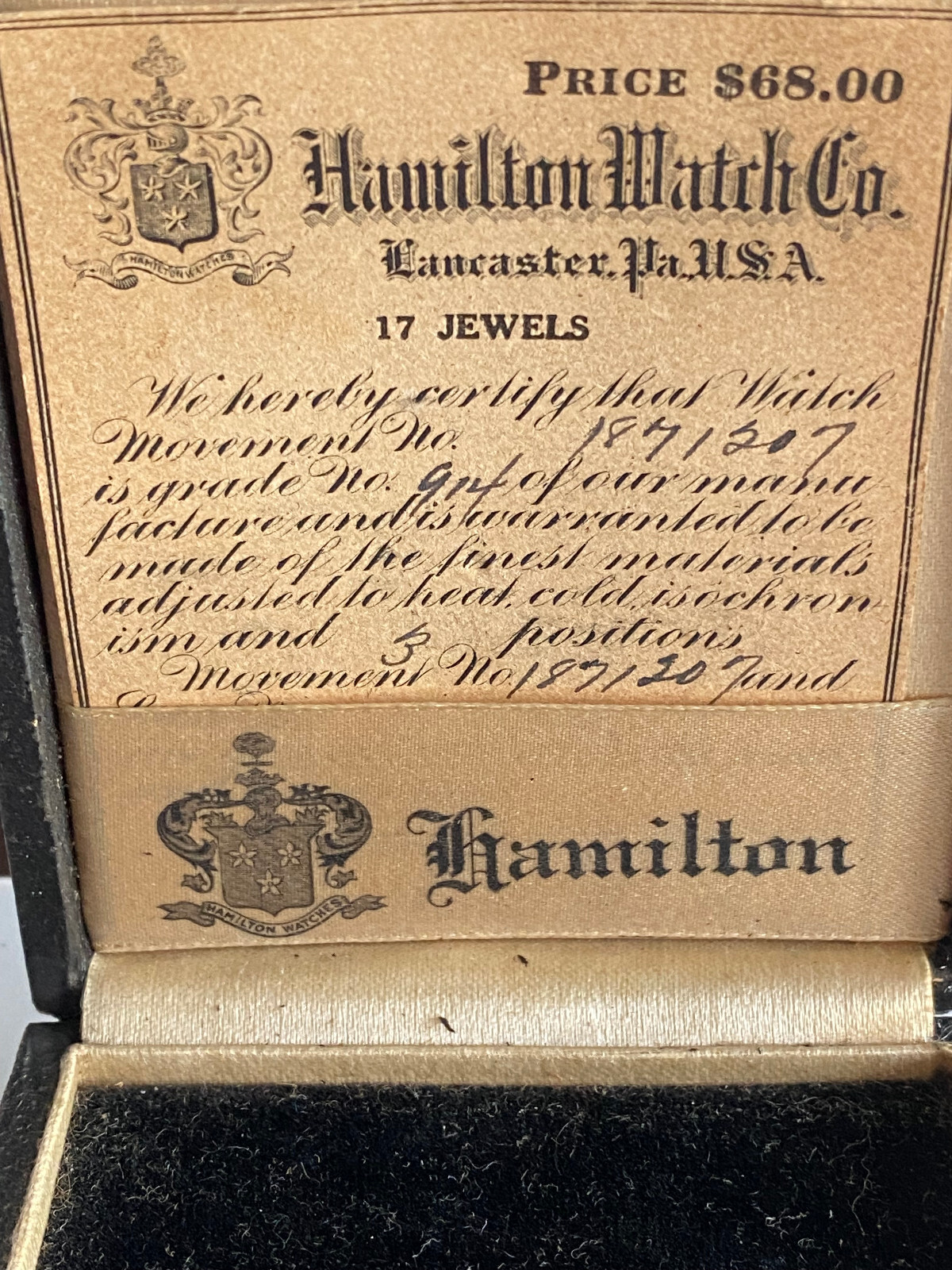 VINTAGE 12S HAMILTON POCKET WATCH BOX ONLY, HAS A LOT OF WEAR OUTSIDE