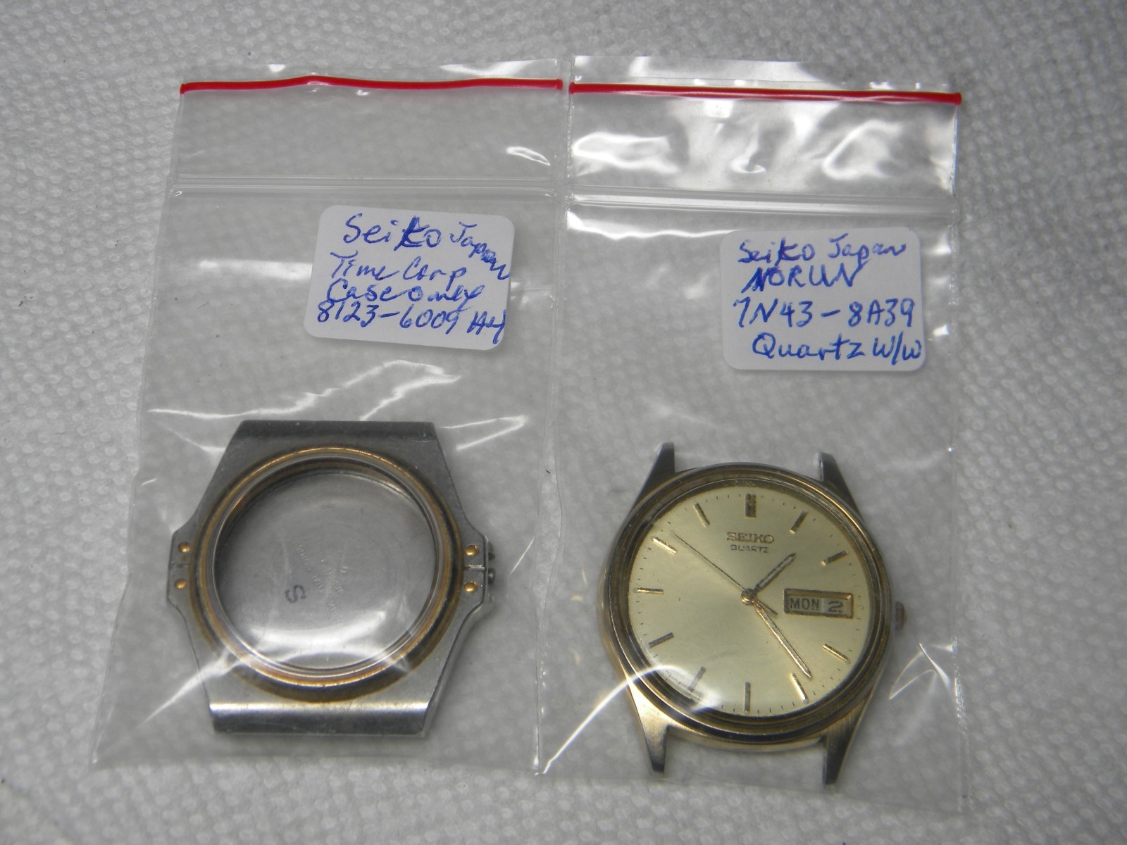Seiko Case Quartz 8123-6009 & Seiko Quartz Wrist Watch 7N43-8A39 NoRun Parts
