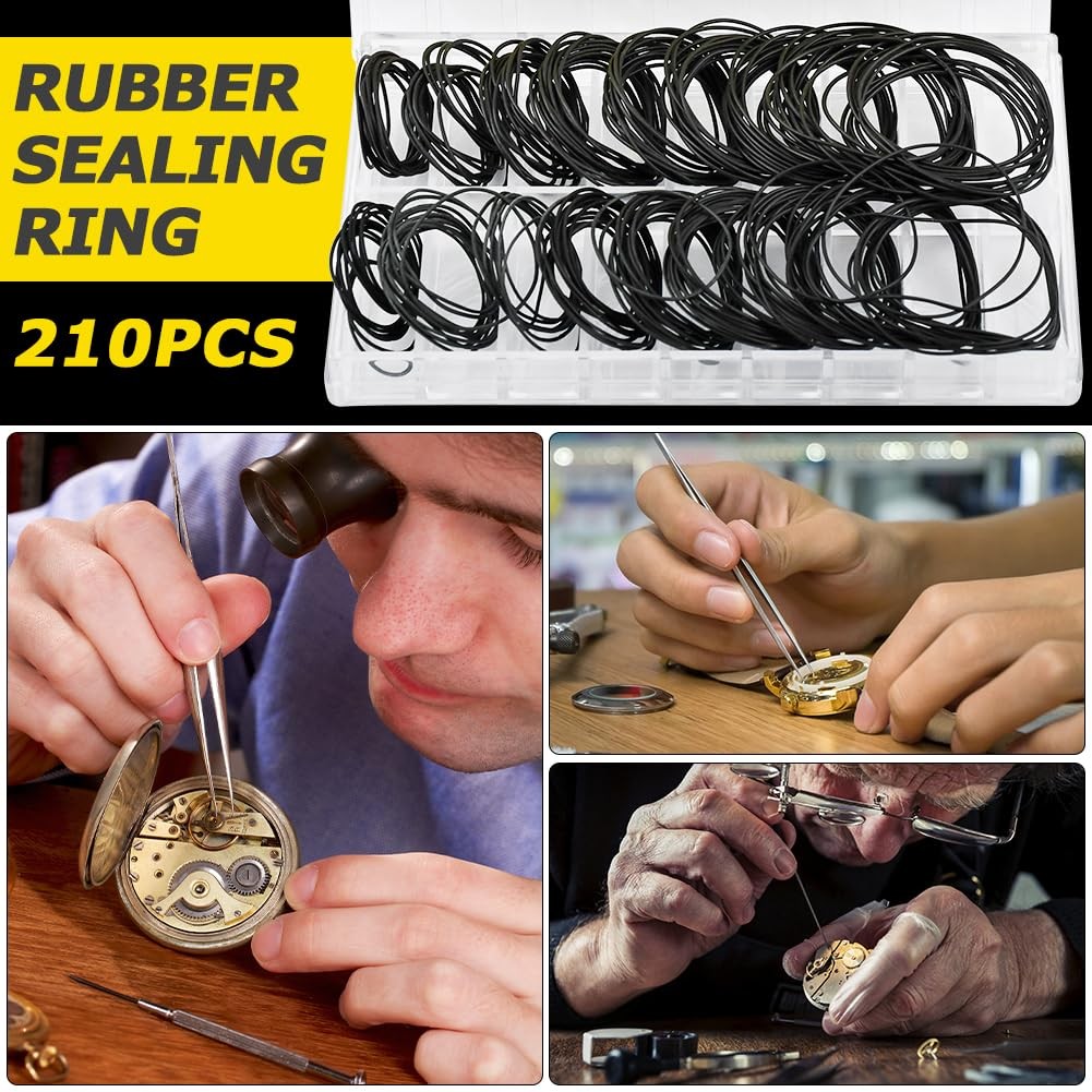 210 Pcs O Ring Watch Gasket Kit,18 Types Rubber Seal O Ring Watches Gasket Watch