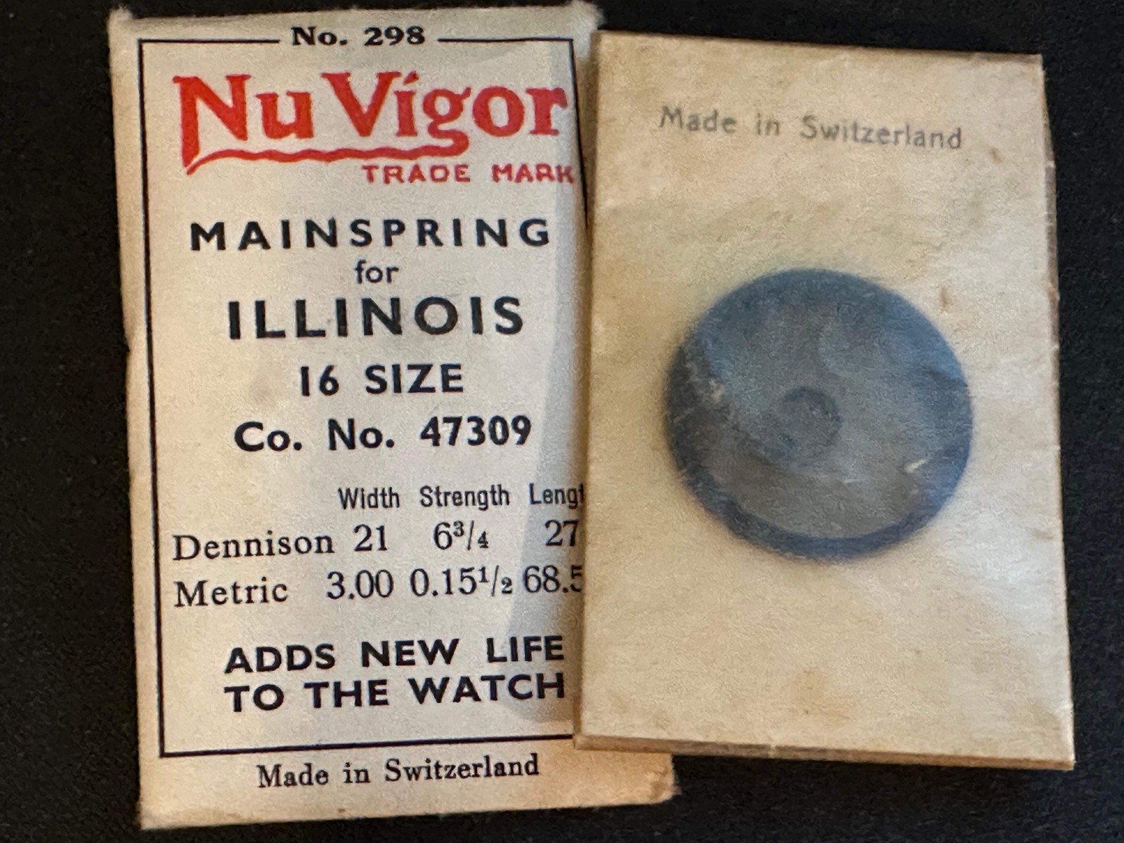 NuVigor Mainspring #298 for Illinois 16s Factory No. 47309 – Steel