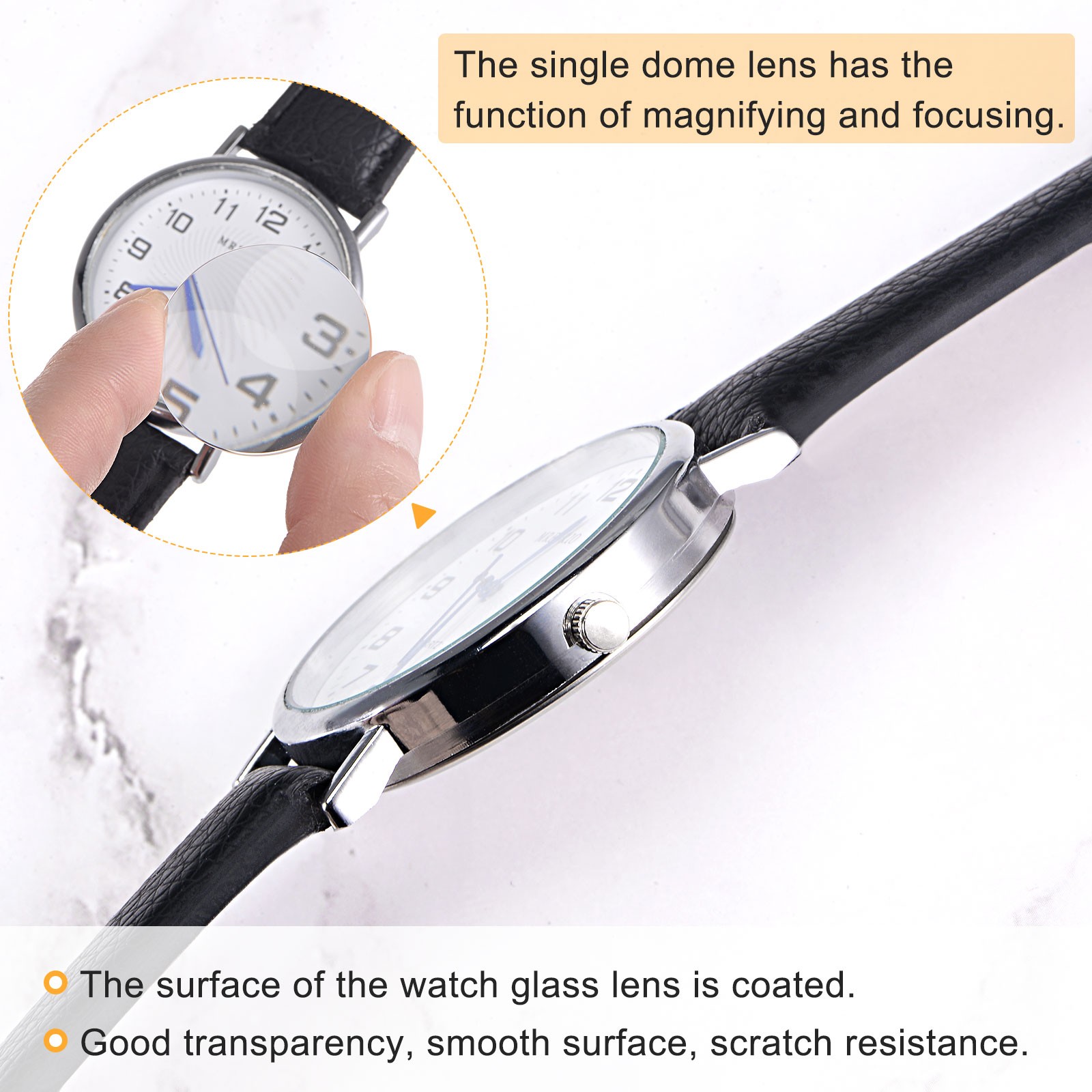 8Set 33.5mm Dia Watch Glass Crystal Len Single Dome Round 1.5mm Edge Thickness
