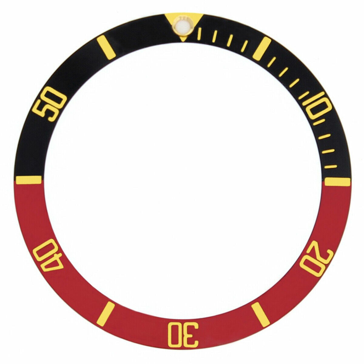 Black Red Aluminum Replacement Bezel Insert Gold Font 37.60mm x 30.70mm