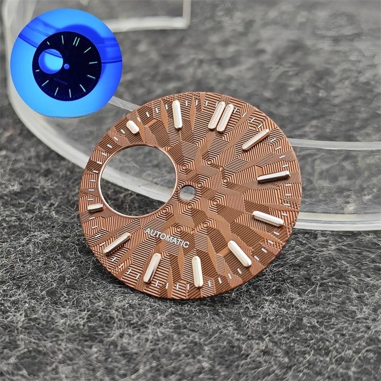 28.5mm Automatic Dial Green Lume Open Heart Fit Mod Watch Part
