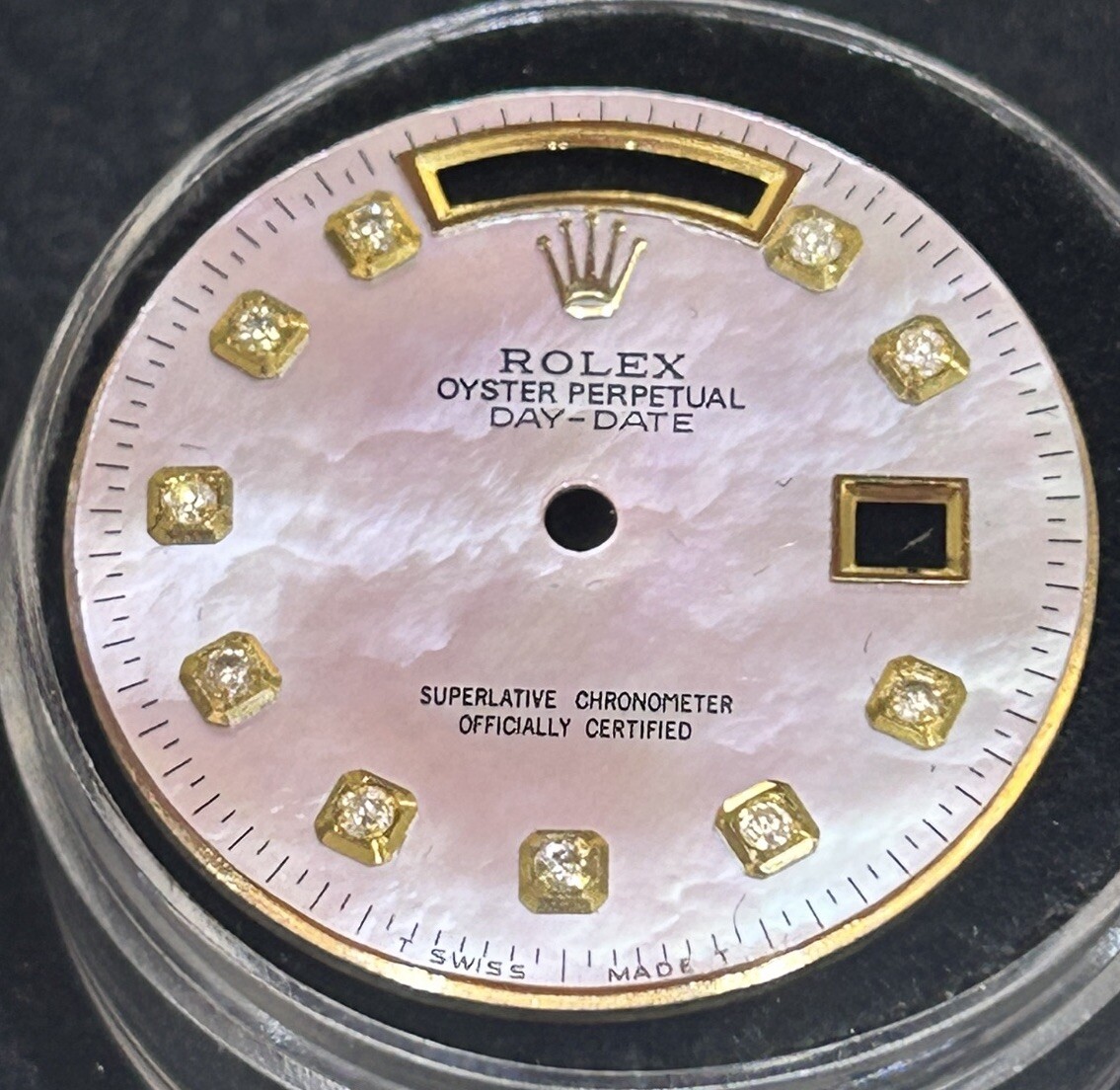 Rolex Mens Yellow Gold NonQuick DayDate Custom Pink MOP Diamond Dial Model 1803