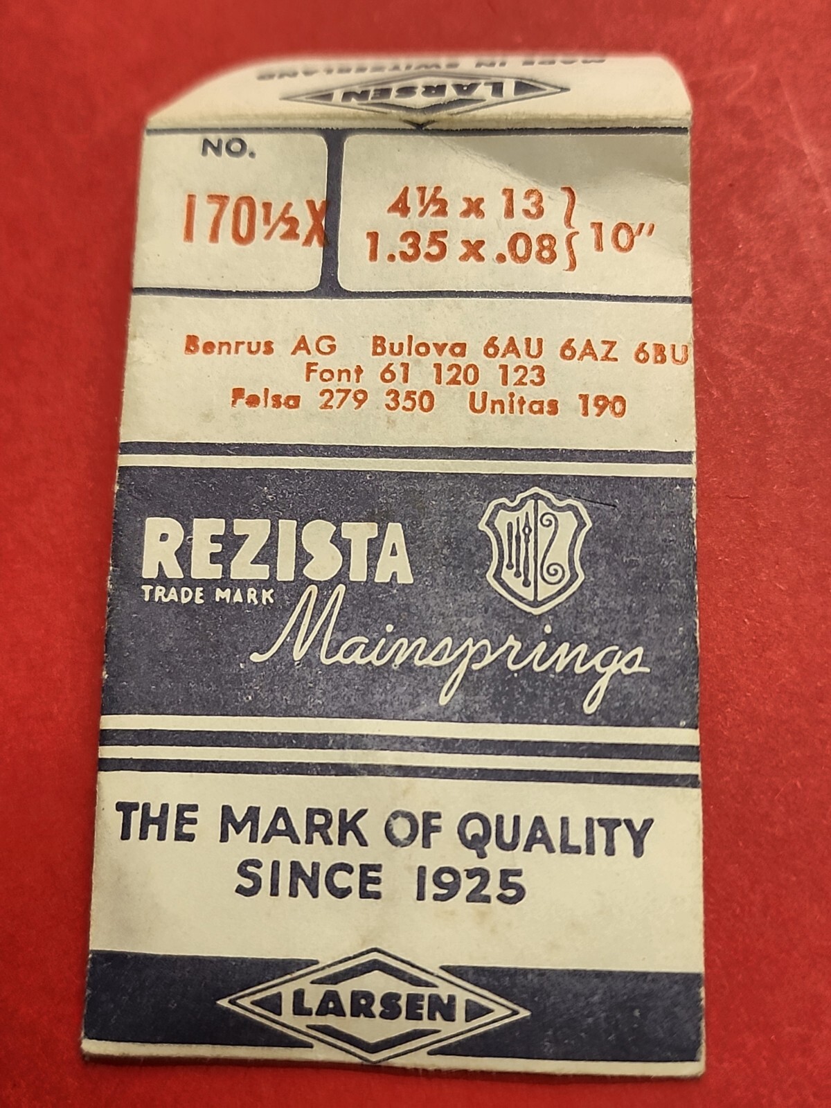 NOS Rezista Mainspring No. 170-1/2X For Bulova 6AU, 6AZ, 6BU, Unitas 190