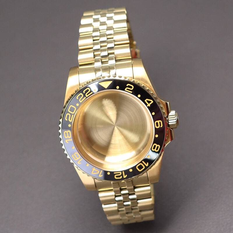 40mm Gold Watch Case+Strap Sapphire Glass For Seiko Nh35 Nh36 Eta 2824 Movement
