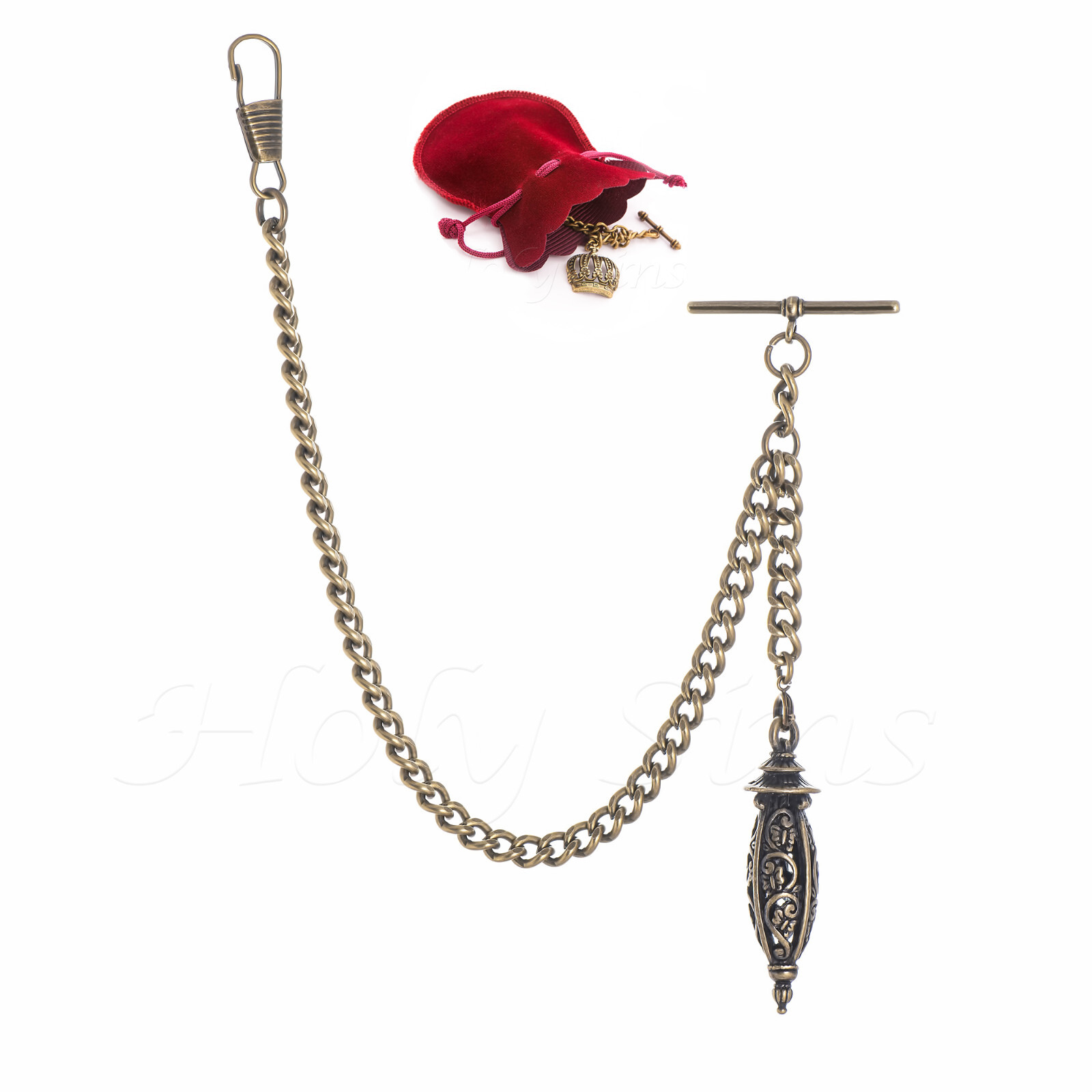 Brand New Bronze Single Albert Pocket Watch Fob Chain With Pendant