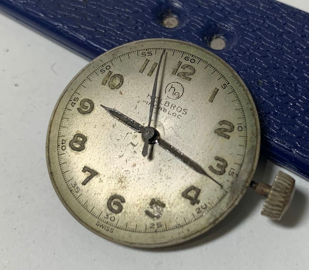 NEAT 1940s Helbros Watch Co 17J 11 ½ Ligne Movement, Dial & Hands- for Parts !