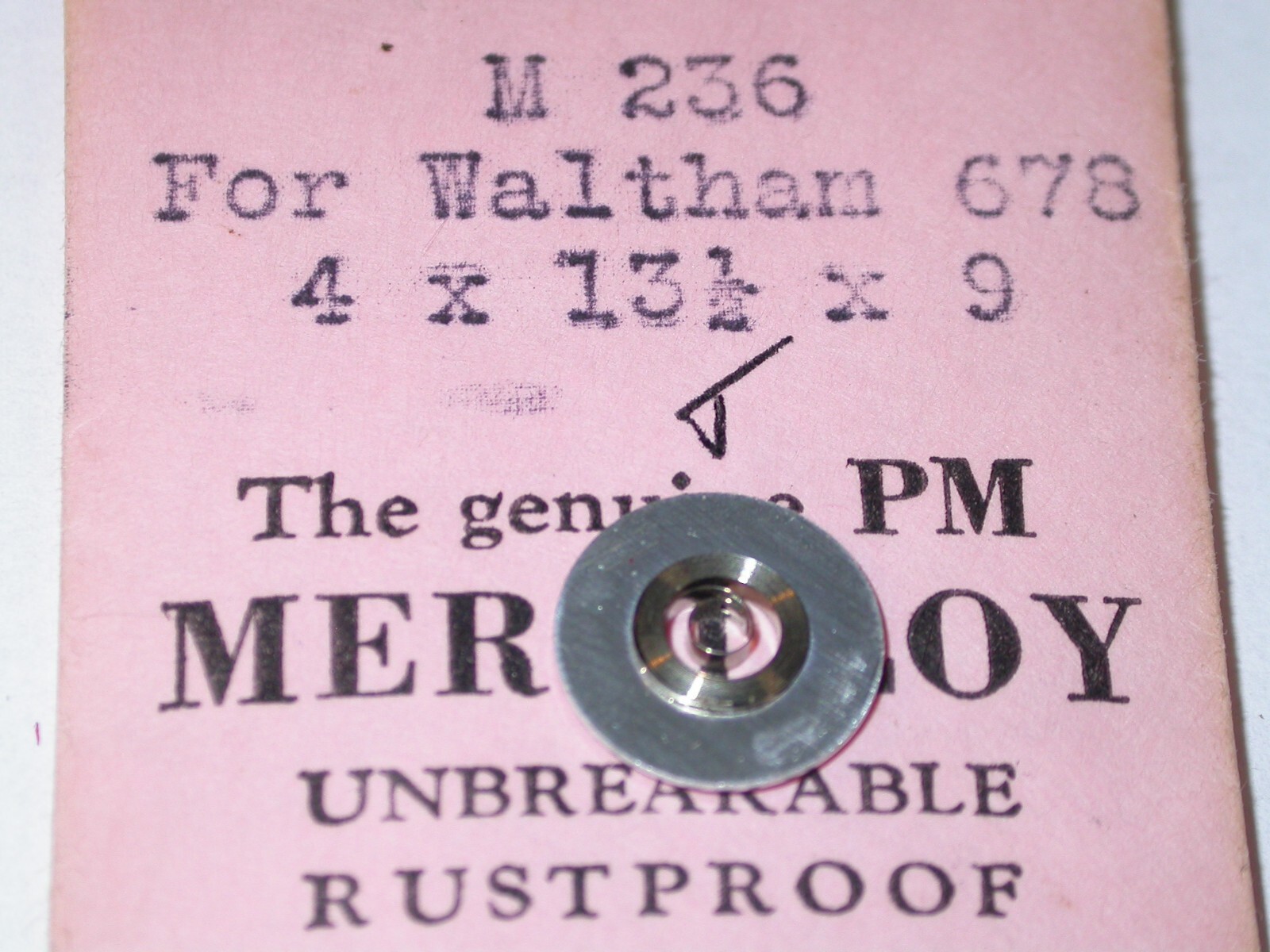 WALTHAM 678 Wrist watch mainspring M256 T end white alloy NOS