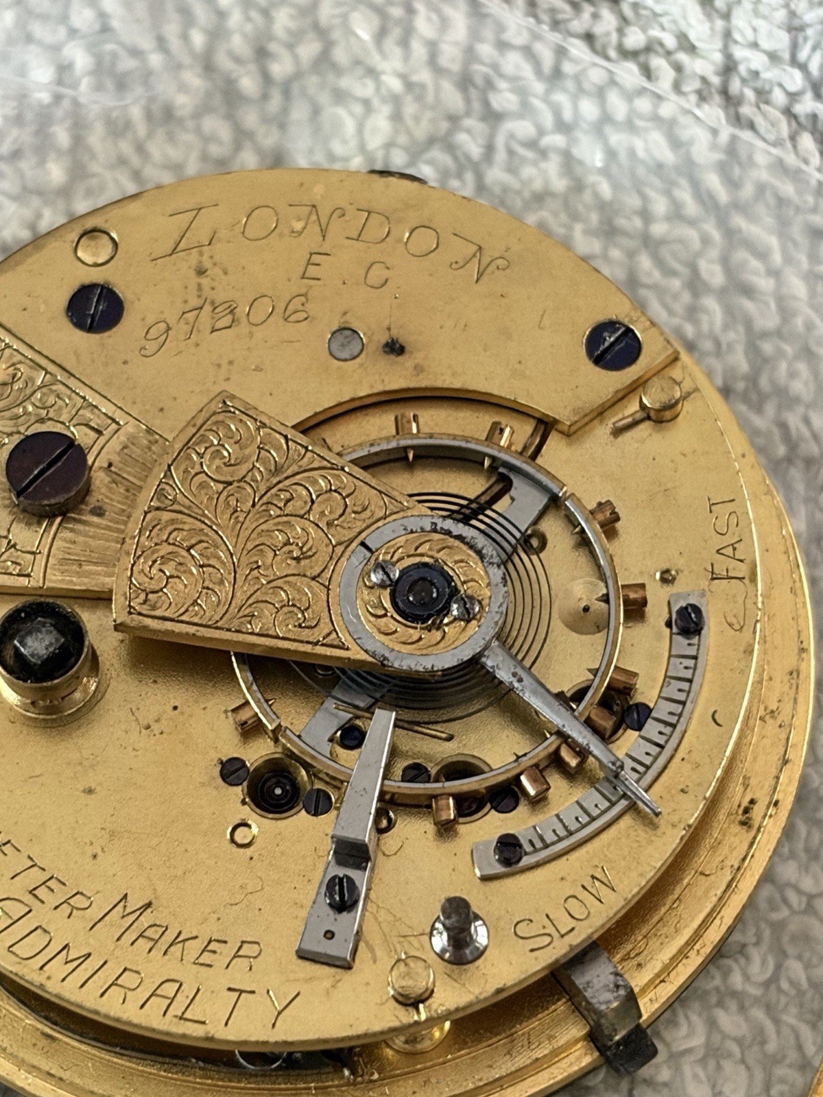Vintage John Forrest London Key Wind Fusee Watch Movement and Dial 46.? mm