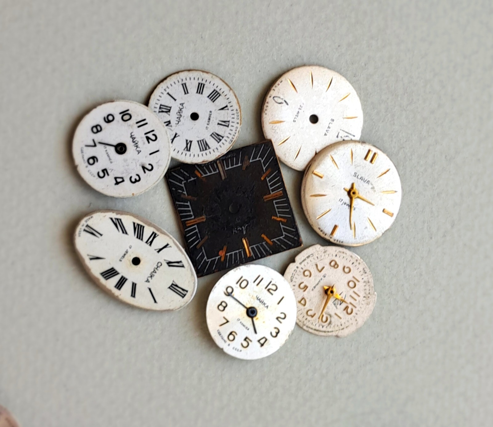 Lot of 53 Vintage Watch Dials • Mixed Shapes & Colors • USSR/Soviet • Steampunk