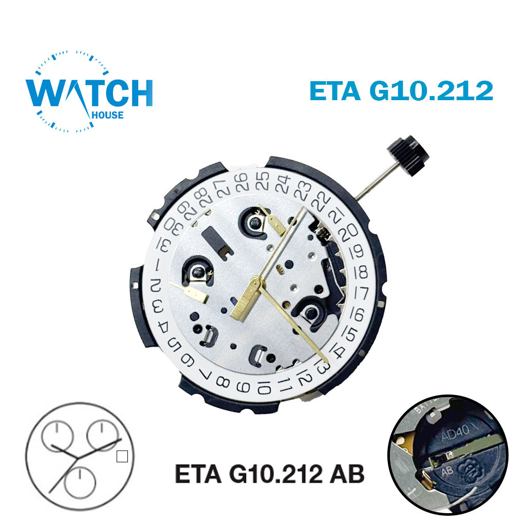 ETA G10.212 SWISS Quartz Movement-White Date Disk at 3-Chronograph-(AB Version).