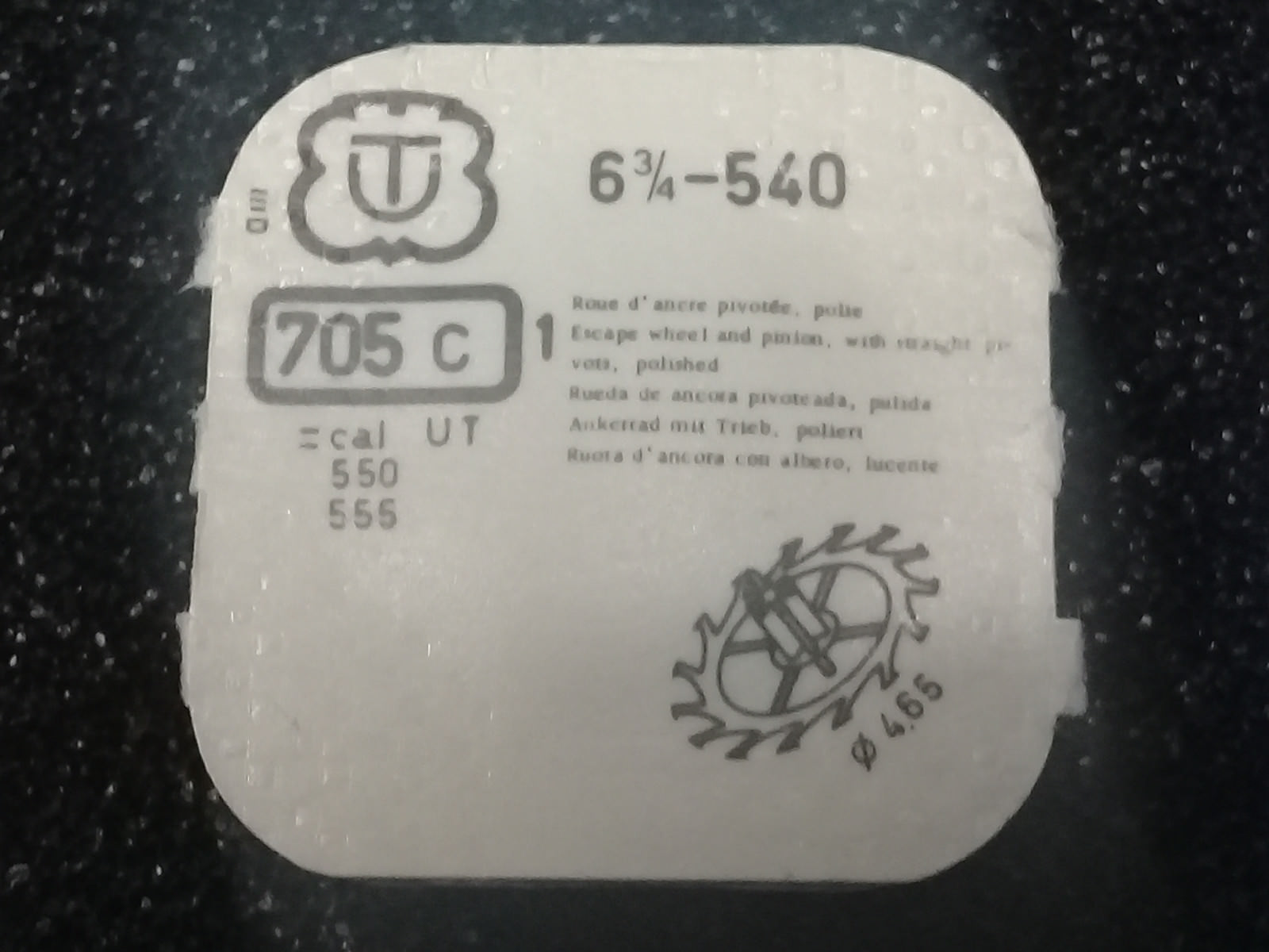 UNITAS Cal. 540, 550, 555. ESC WHEEL and PINION with STRAIGHT PIVOT. (TC095)