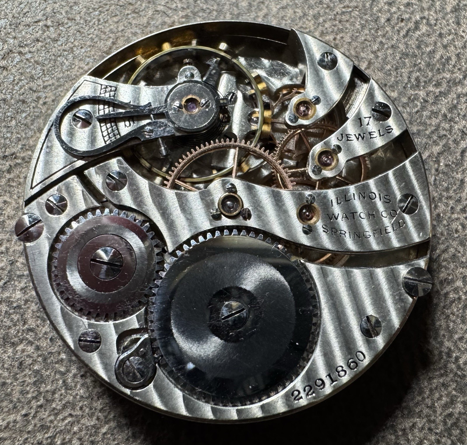 1911 ILLINOIS 16S 17J GRADE 304 PW PS POCKET WATCH MOVEMENT & PRIVATE LABEL DIAL