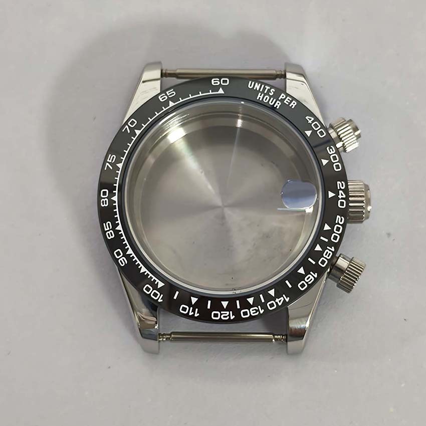 39mm 3ATM Magnifying Lens Watch Case Ceramic Bezel for VK67 Quartz Movement