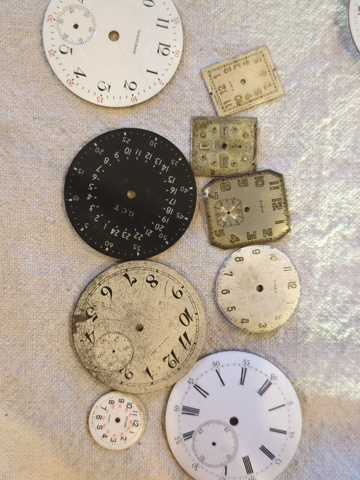 Lot of 55 Watch/Pocket Watch Dials. Wakmann, Bulova Accurton, Waltham, Sportsman