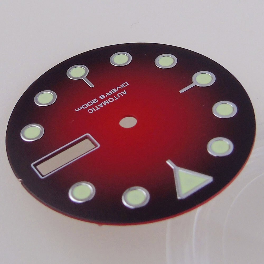 29mm Black Red Gradient Dial Luminous Marks Fit SKX Style NH36 NH36A movement