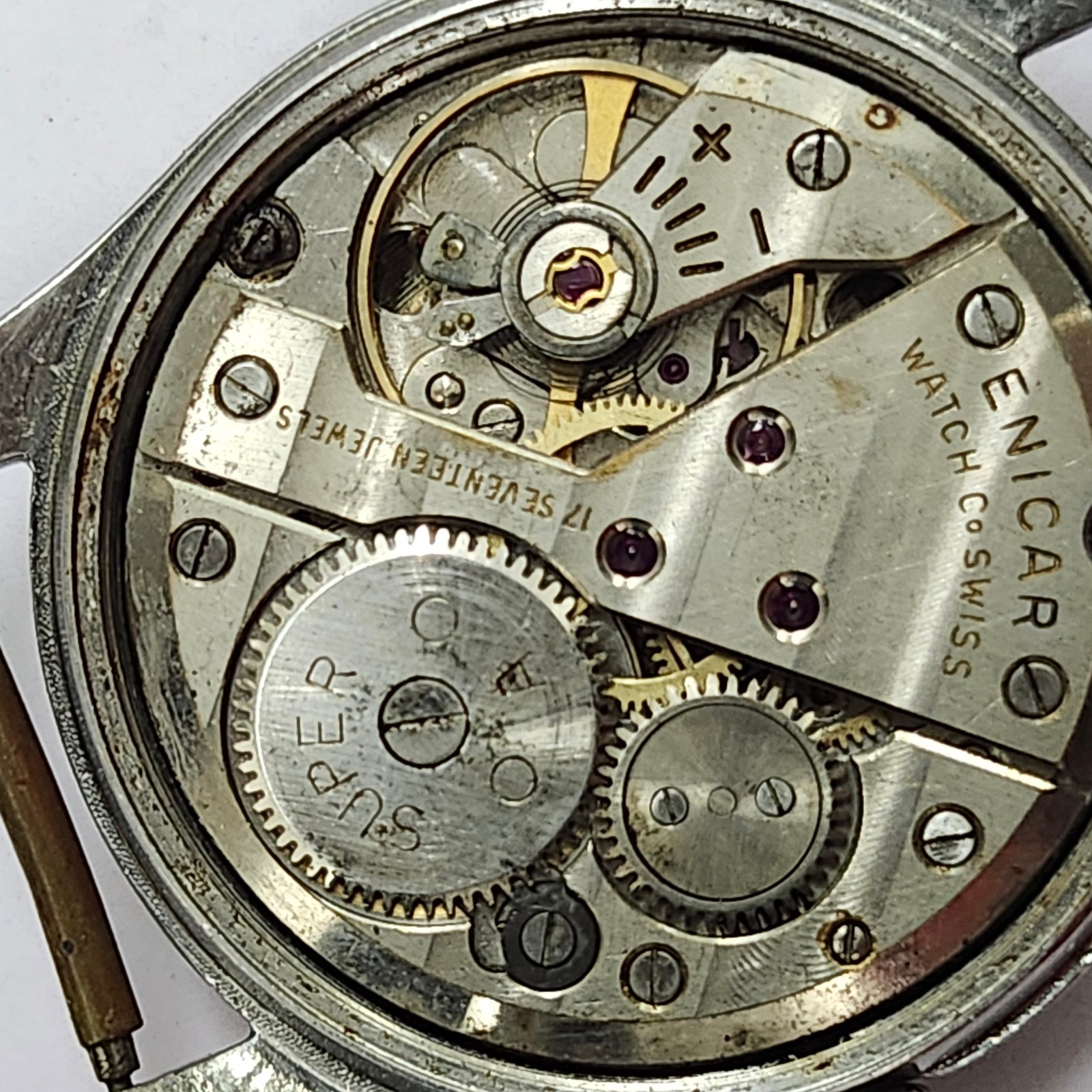 Ogival Mechanical Watch Case/Dial with Enicar 17J Movement – For Parts or Repair