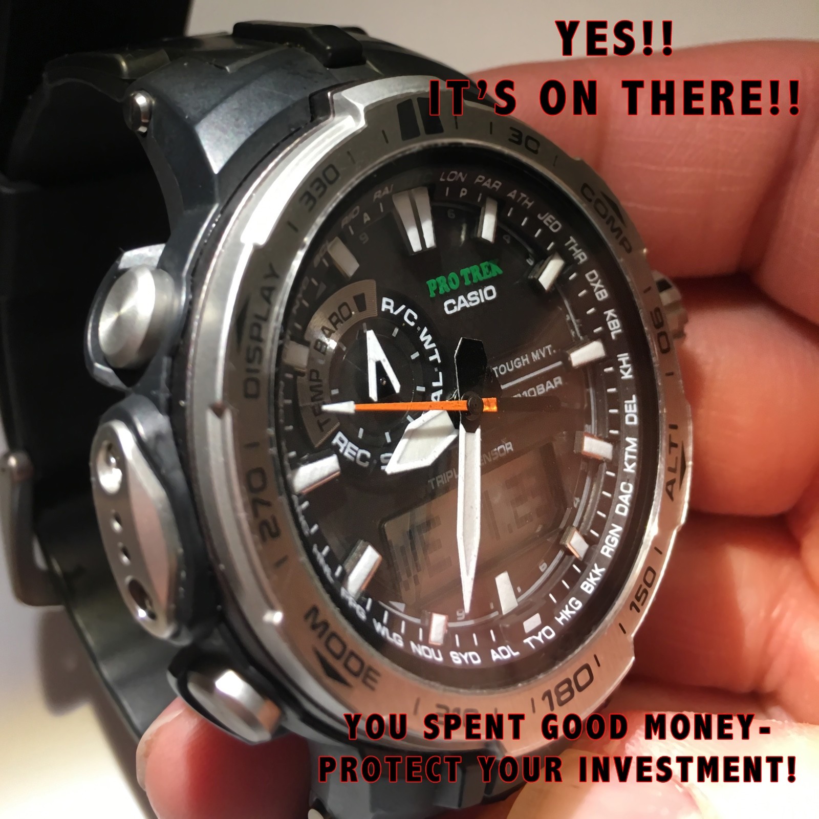 For Casio Pro Trek PRW6000 – Protectors anti-scratch Custom Bezel & Crystal X2