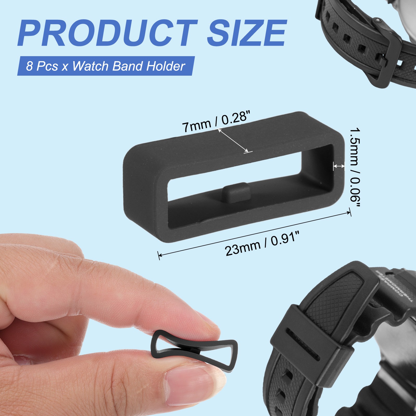8 Pcs Watch Band Holder Loop, 20mm Universal Watch Replacement Band, Black