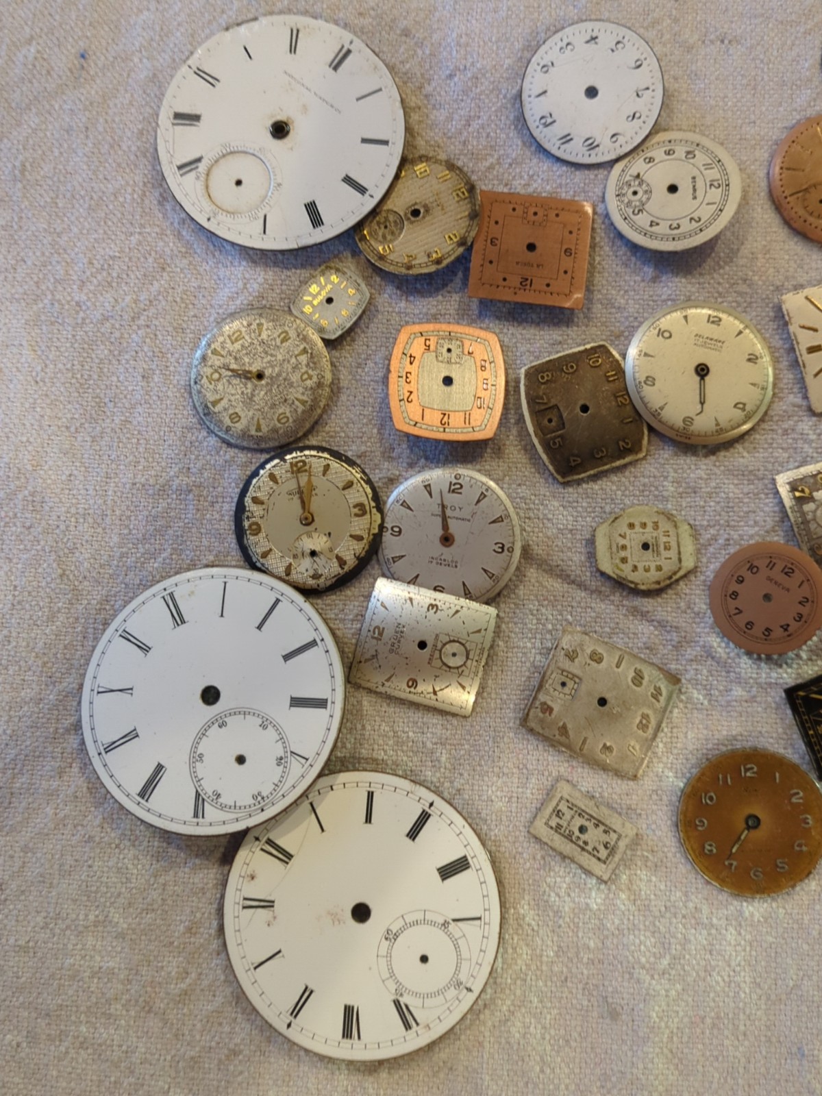 Lot of 55 Watch/Pocket Watch Dials. Wakmann, Bulova Accurton, Waltham, Sportsman