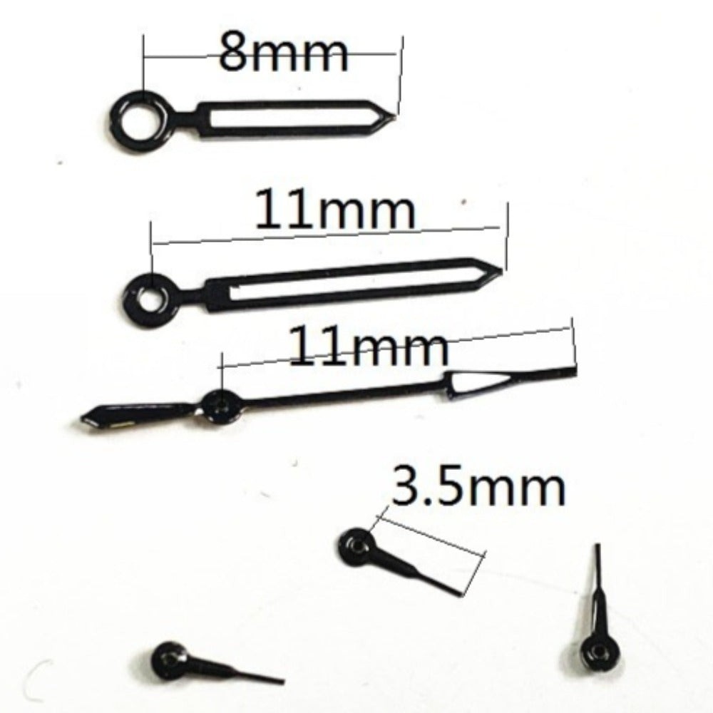 11mm Black Trim Green Lume Watch Hands for Miyota OS10 OS20 OS30 Movement
