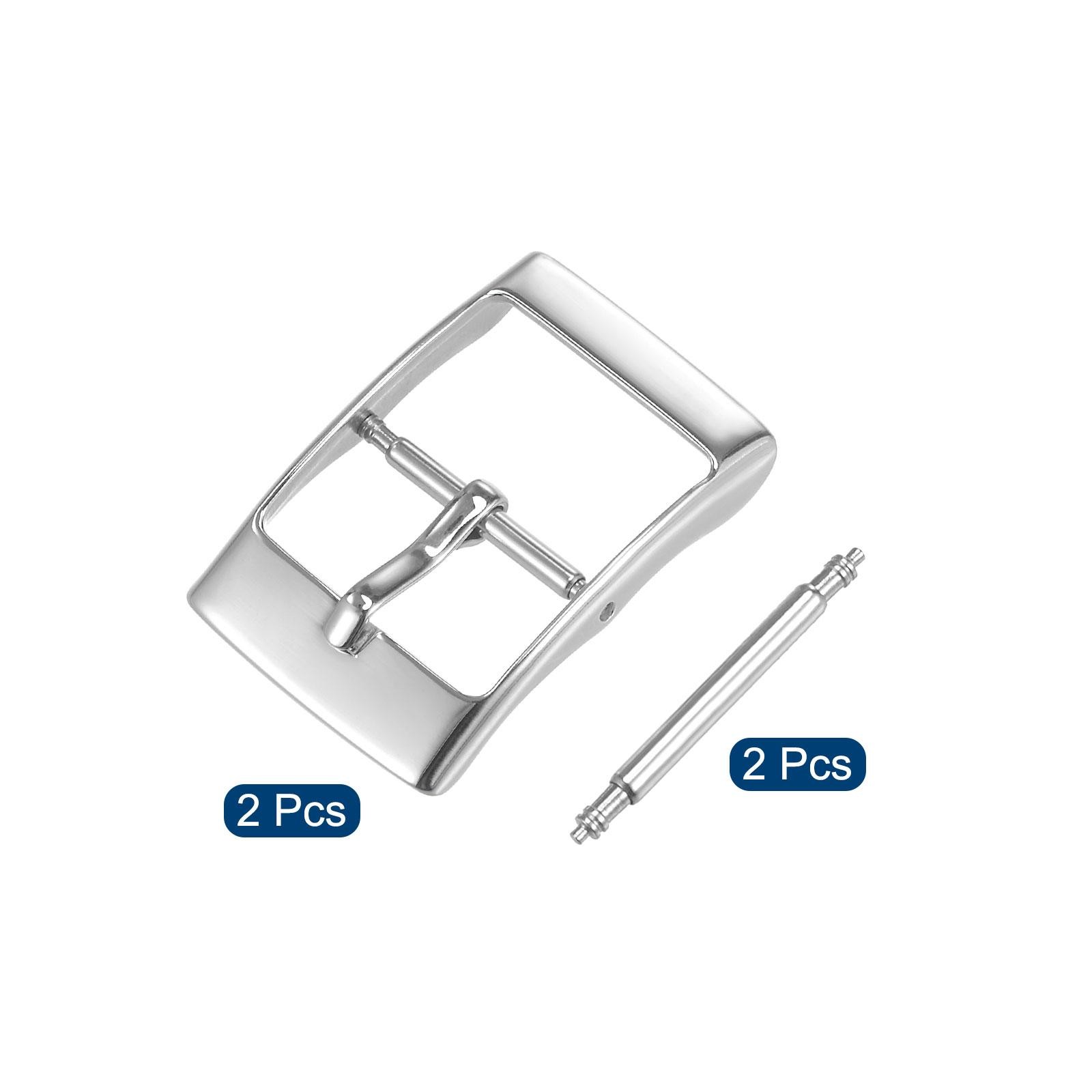 Watch SUS304 2 Pcs Silver Tone Buckle for 16mm Watch Bands with 2Pcs Spring Bar