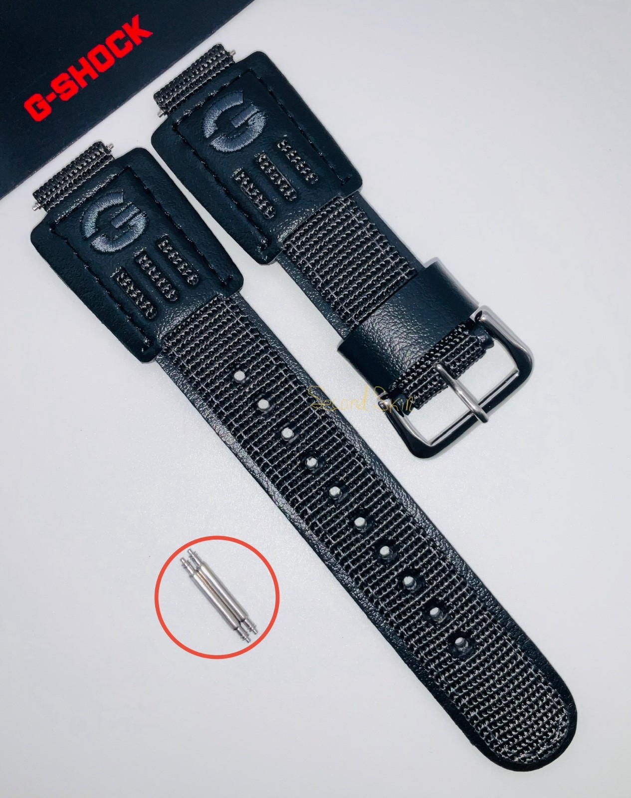 Genuine Casio G-Shock Black Watch Band Nylon DW002 DW-003B-1VQT DW004 + Pins