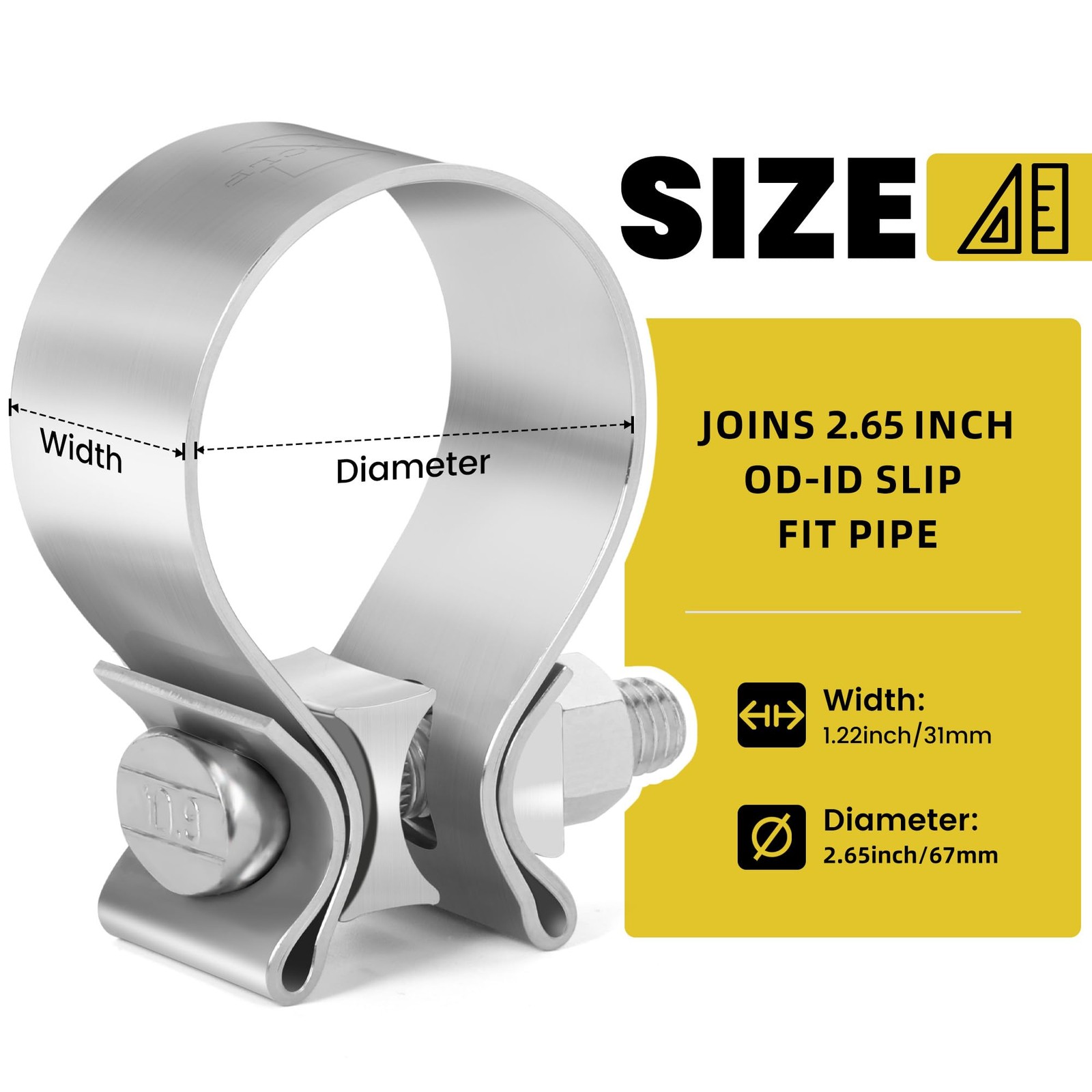67mm 2.65 inch 2 5/8 Exhaust Clamp Butt Joint 304 Stainless Steel Band for Pipes