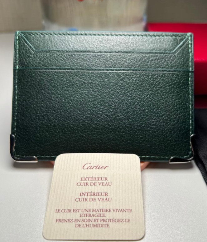Cartier Must de Cartier Green Leather Double Card Holder Wallet NIB New Box