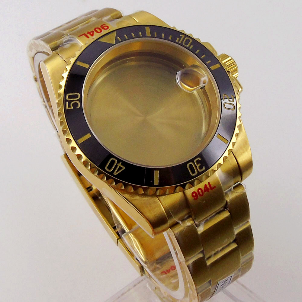 40mm Gold Plated Watch Case Fit NH34A NH35A NH36A Sapphire Glass Ceramic Bezel