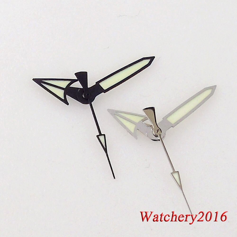 Black Edge Silver Pointed Watch Hands for NH35 NH36 7S26 Automatic Green Lume
