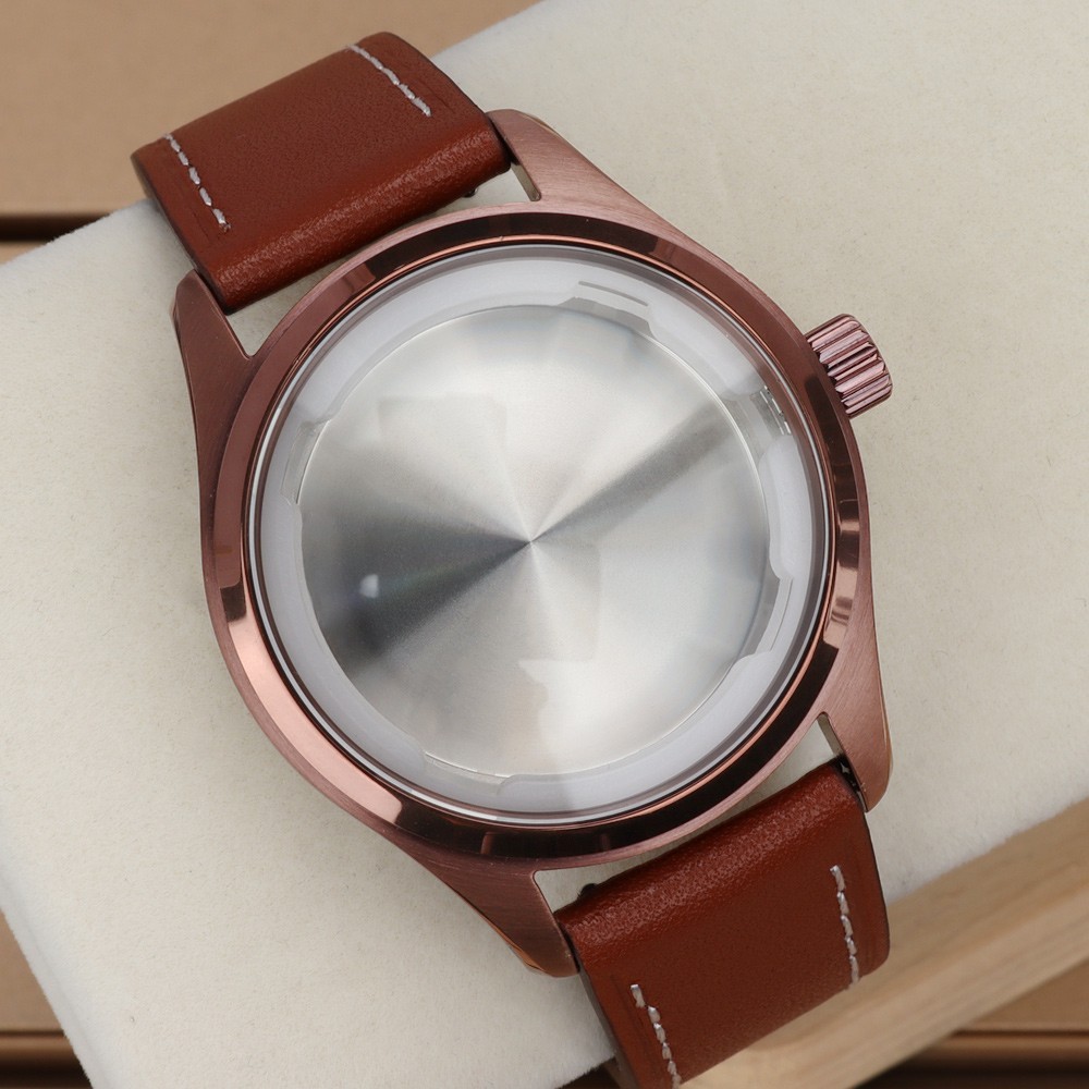 40mm Rose Brushed Watch Cases Calfskin Strap Pin Buckle For Seiko NH35 ETA 2824